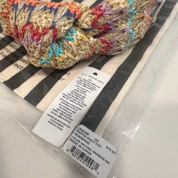 Lele Sadoughi knotted raffia rainbow natural headband NWT - Picture 7 of 8